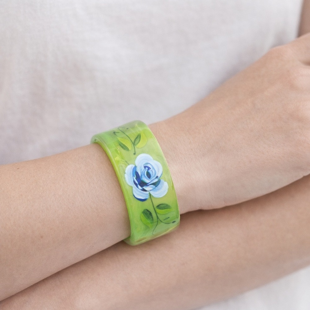 Green Floral Resin Bracelet - Women Jewelry Bracelet